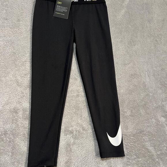 Nike Leggings Girls Medium 6 Black Dri-FIT Training Athletic Pants Swoosh New - Picture 2 of 4